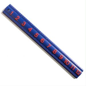 Creative Works 12 inch ruler plastic in bright blue with red letters patriotic